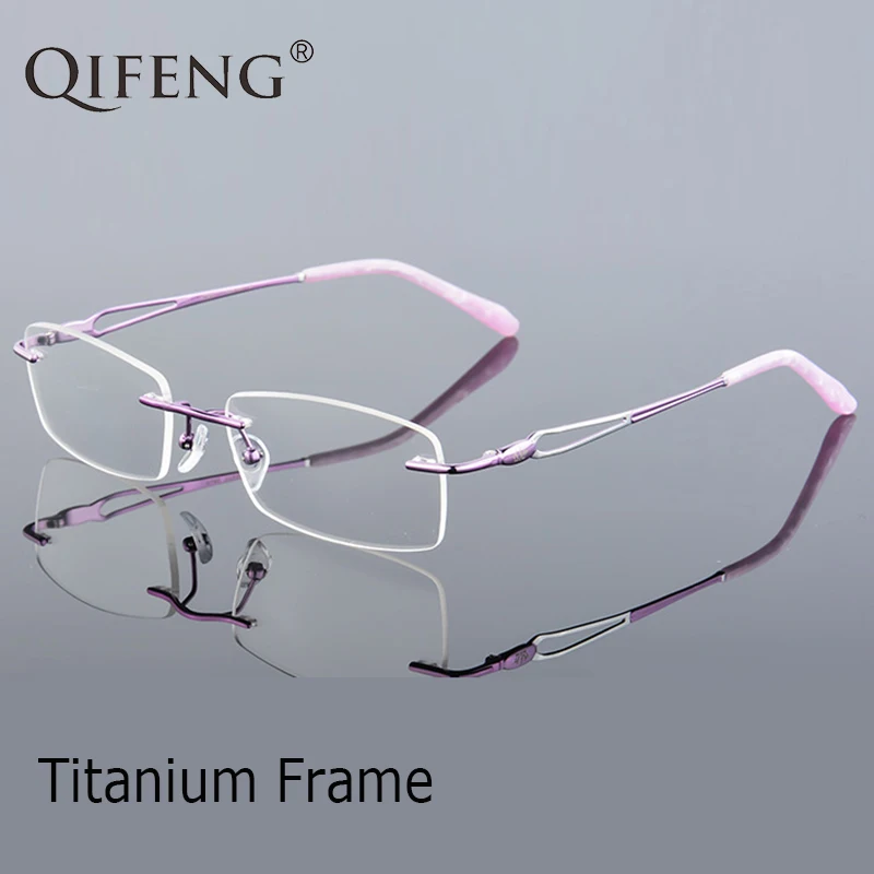 

QIFENG Spectacle Frame Eyeglasses Women Computer Optical Prescription Titanium Rimless Clear Lens Glasses Frame Female QF235