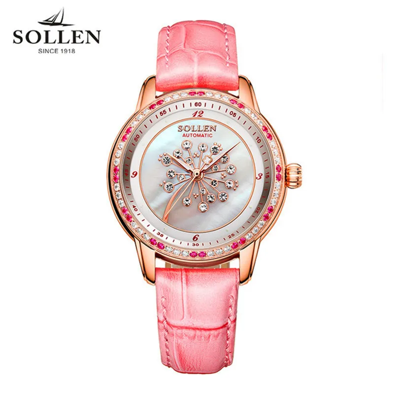 

luxury brand Romantic dandelion women watches shell pearl diamond sapphire Italian calfskin Ladies automatic mechanical watch