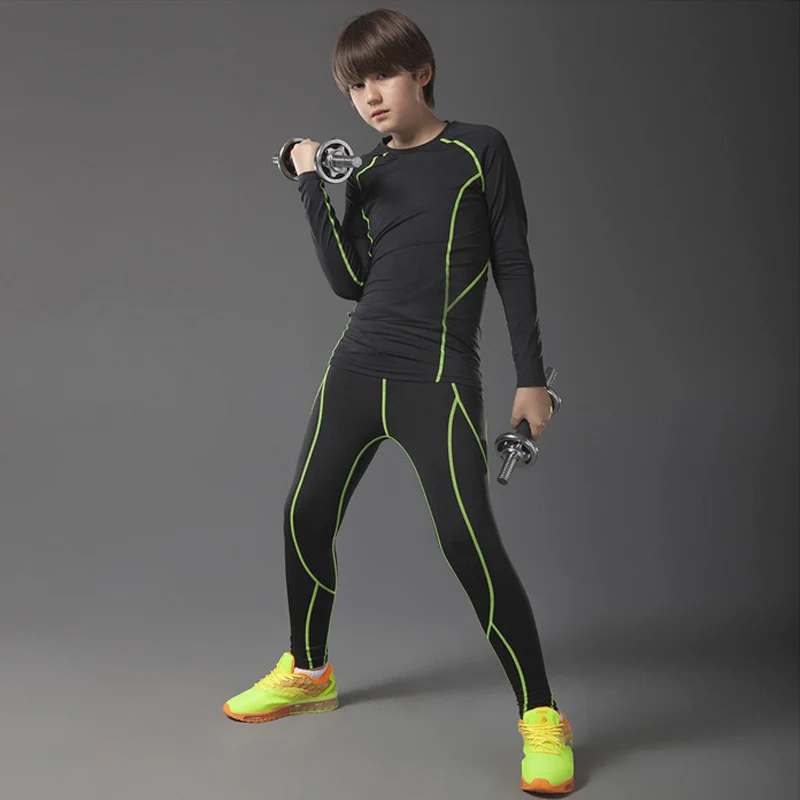 Подростковый спортивный костюм для мужчин, комплект для фитнеса, термобелье, ММА Рашгард, Кроссфит, компрессионная одежда