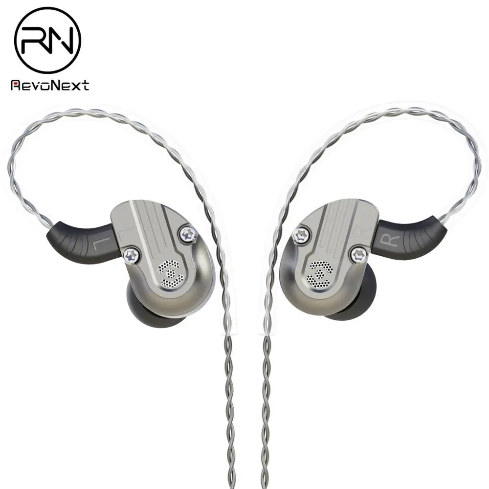RevoNext NEX202 в ухо монитор, двойной драйвер наушники 1DD+ 1BA корпус из алюминиевого сплава HiFi наушники, модернизированные съемные кабели