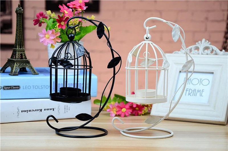Flone Modern Iron European Style Candlestick Bird Cage Wind Light Decoration Wedding Home Decoration Accessories Crafts Gifts  (1)