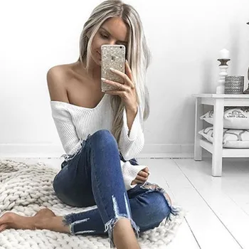 

V-Neck Loose Knitted Sweatshirts polyester Casual New Fashion women clothes Ladies Long Sleeve Cropped Jumper Tops one pieces