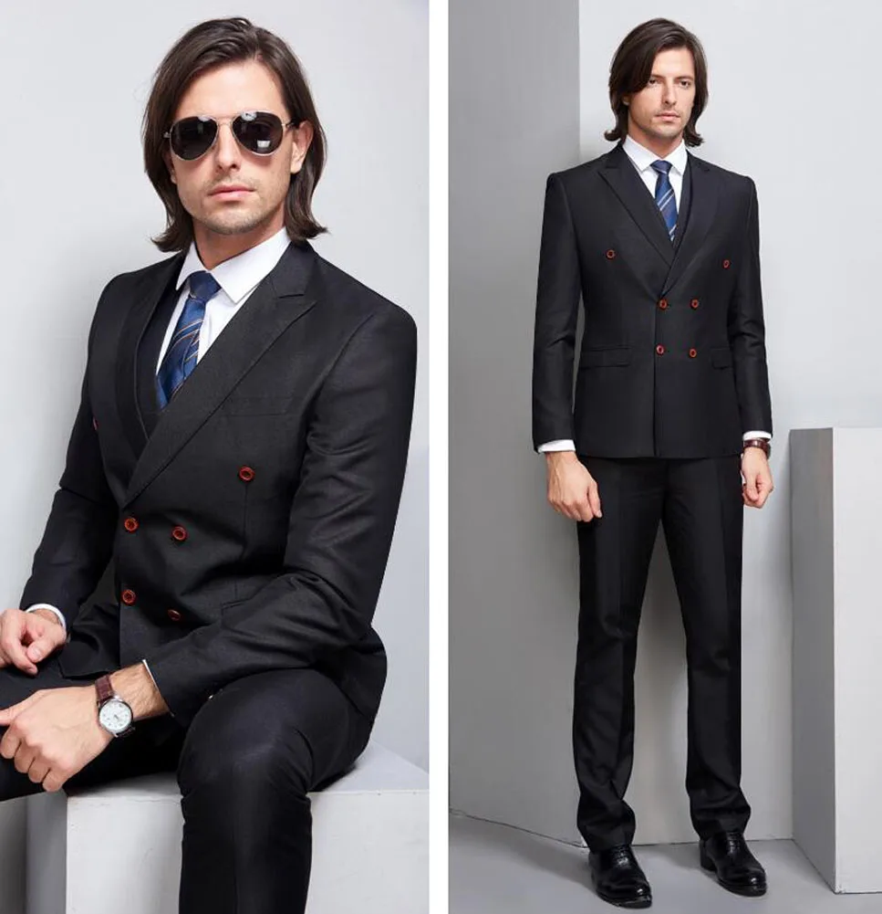 Double Breasted Peak Lapel Wedding Groom Prom Tuxedos Suit 3 Pieces (Blazer+Vest+Pants) Wedding Suits for Men Guest Wear