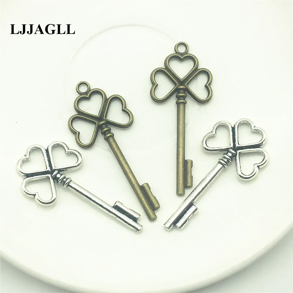 LJJAGLL 8pcs Silver 22*56mm Vintage Loves Hearts Shape Keys Charms