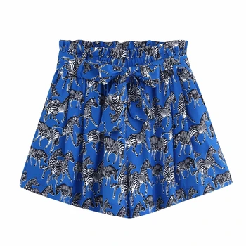 

2019 women bow tie belt animal print Shorts ladies elastic waist paperbag pocket shorts chic zebra pattern pantalone cortos P516