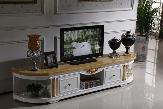 white wooden tv stand storage drawer marble top made in china living