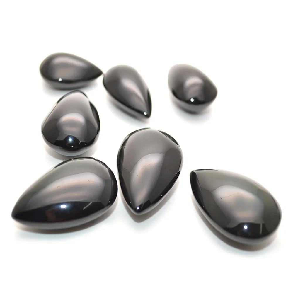 

Double Convex Waterdrop Natural Black Obsidian Without Hole Tear Drop Pendants Fashion Jewelry Making Findings 3pcs