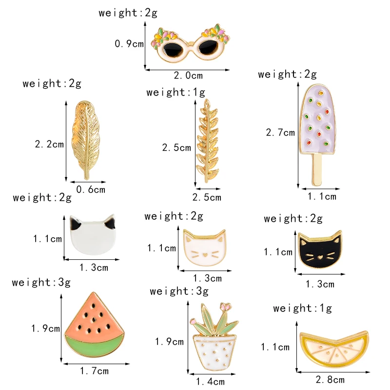 10 шт./компл. модная брошь шпильки Кнопка кошка котенок лимон листья горшечных растений арбуз фруктовое мороженое значок в форме солнцезащитных очков летние украшения
