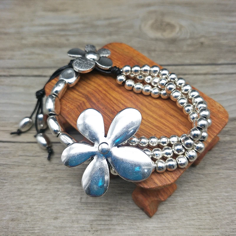 Youga дизайн счастливые цветы антикварный серебряный браслет покрытый унисекс женский и мужской кожаный браслет для Гир подарок