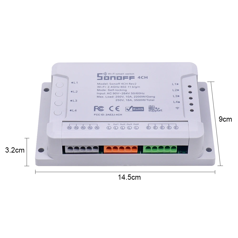 Интеллектуальный выключатель света Sonoff 4CH 220V Беспроводной 4 канала WI FI