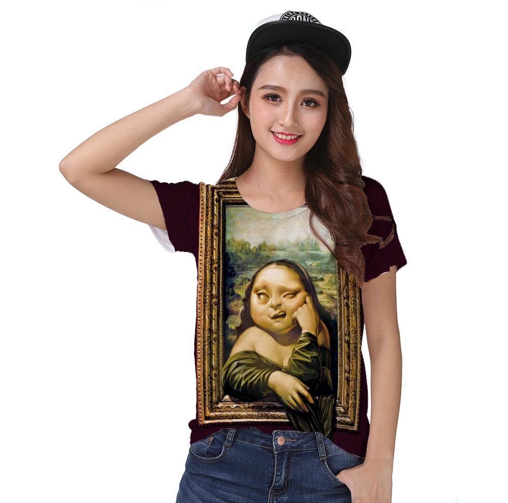

Track Ship+New Fresh Hot T-shirt Top Tee Famous Paint Mona Lisa Fatty Thinking 0301