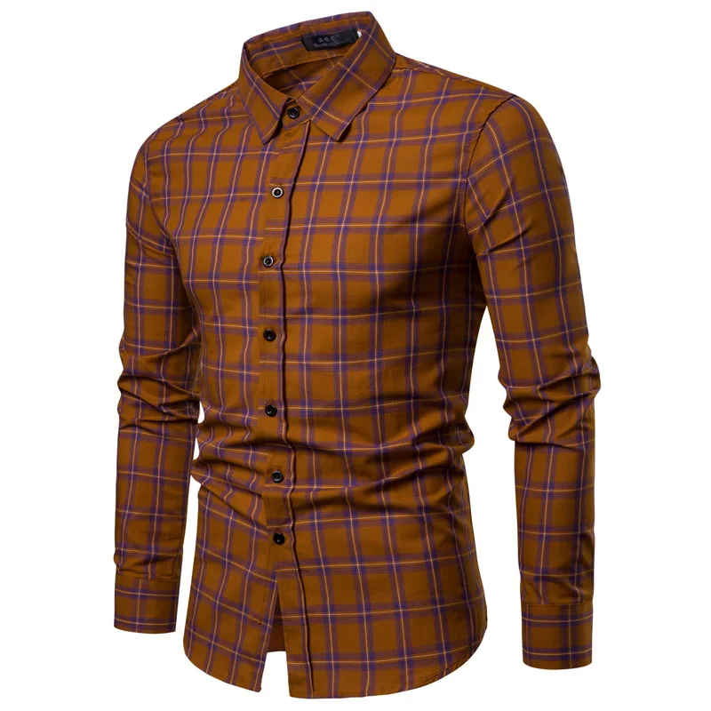 Drop Shipping Men Plaid Shirt Long Sleeve Shirts 2019 Fashion Casual Red Checkered Cotton Chemise Homme Man Clothes