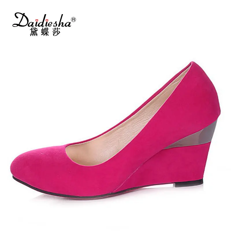 

Daidiesha Pumps women Wedge shoes high Heels concise Pointed toe safety Slip on Office lady Job high Pumps Big size salto alto