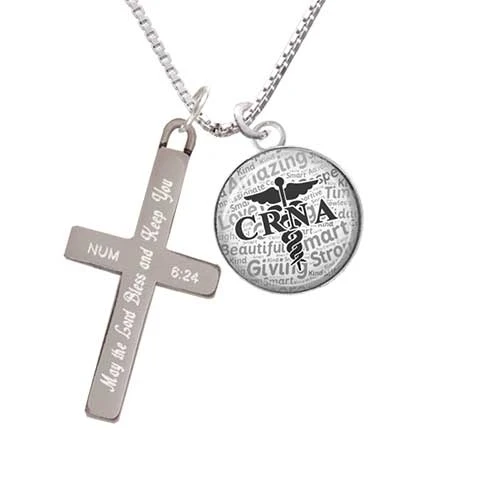 Domed Black CRNA - Bless and Keep You - Cross Necklace (1)