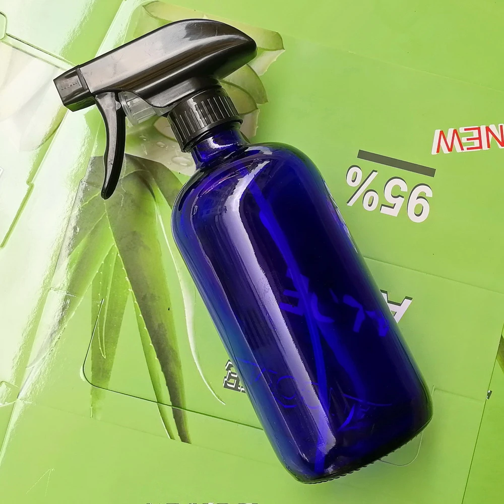 미스트 & 스트림 트리거 스프레이가 있는 500ml 빈 파란색 유리 스프레이 병 2 개, 에센셜 오일용 청소 제품 16 Oz 리필 가능