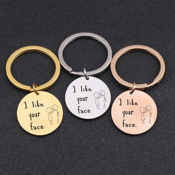

Stick Figure Key Chain Hand Stamped "I Like Your Face"Funny Picture Keyring Men Women Jewelry Key Pendant To Couple Friends Gift