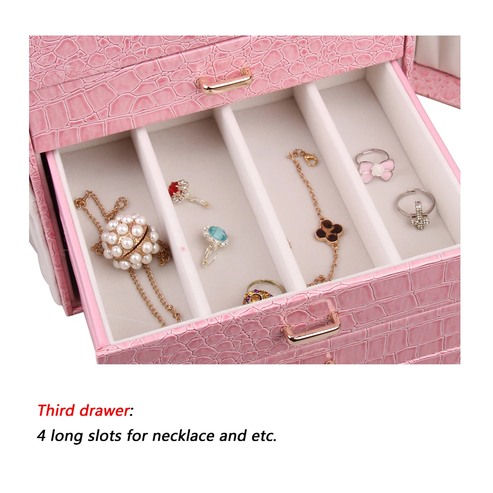 Розовая большая коробка для ювелирных изделий, бархатный органайзер для украшений, подарок для девочек, ожерелье, серьги, кольца, чехол шкафчик для украшений с зеркалом ROWLING