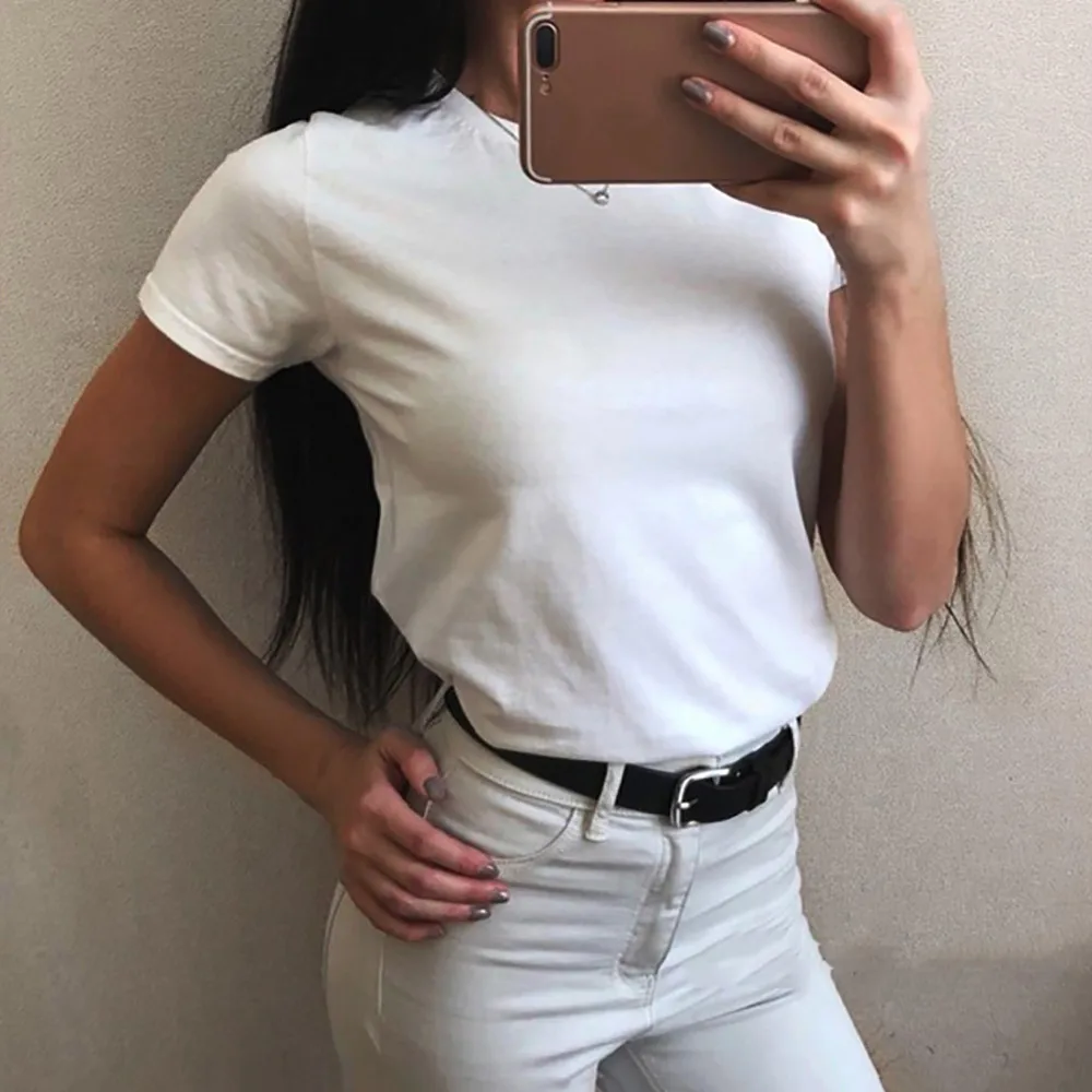 Уличная Летняя женская футболка, Корейская одежда, белые рубашки с коротким рукавом и круглым вырезом, Базовая футболка, футболка Das Mulheres, футболка