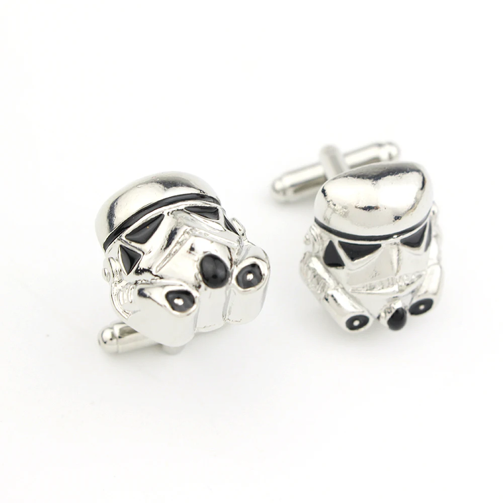 

Star Wars Galactic Empire Imperial Stormtrooper Mask Cufflinks High quality Shirt Brand Cuff Buttons Silver Plated Cuff Links
