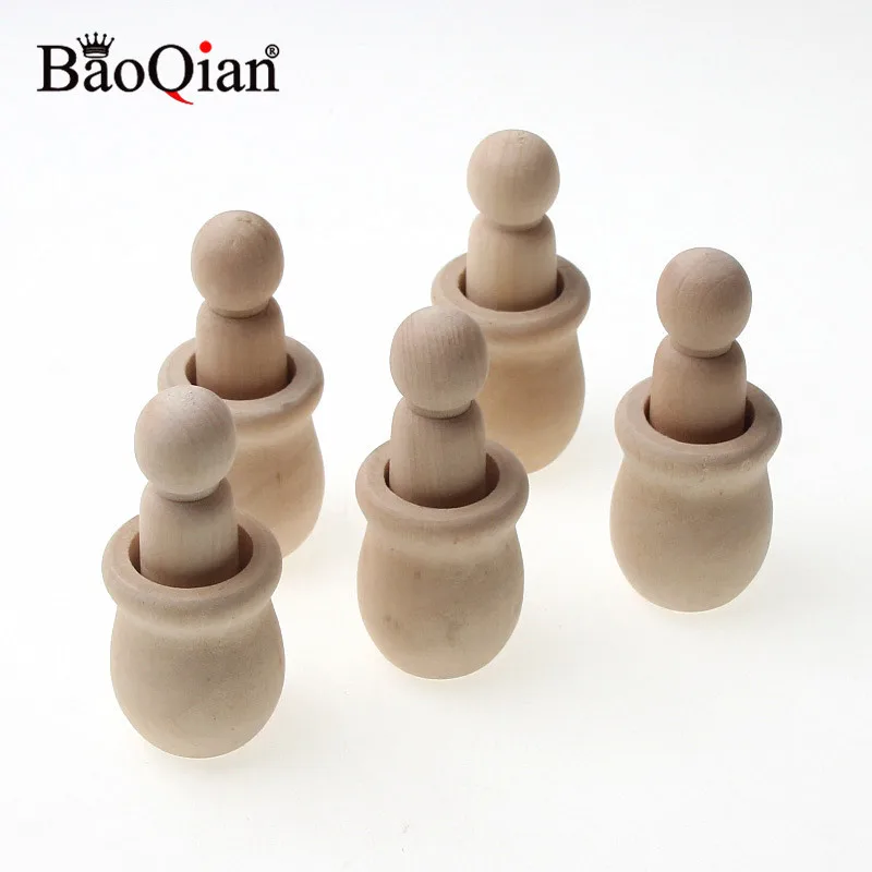 

5Pcs/set Unfinished Wood Craft People Nesting Set Manual Wooden Peg Dolls Crafts DIY Paint Stain Kid's Party Wedding Home Decor