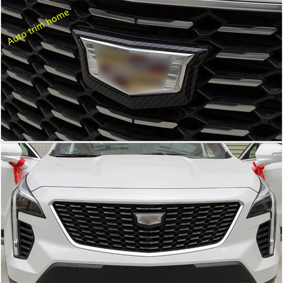 Front Middle Logo Styling Sticker Frame Cover Trim Fit For Cadillac XT4 2019 2020 2021 Red / Chrome Carbon Fiber Look | Автомобили и