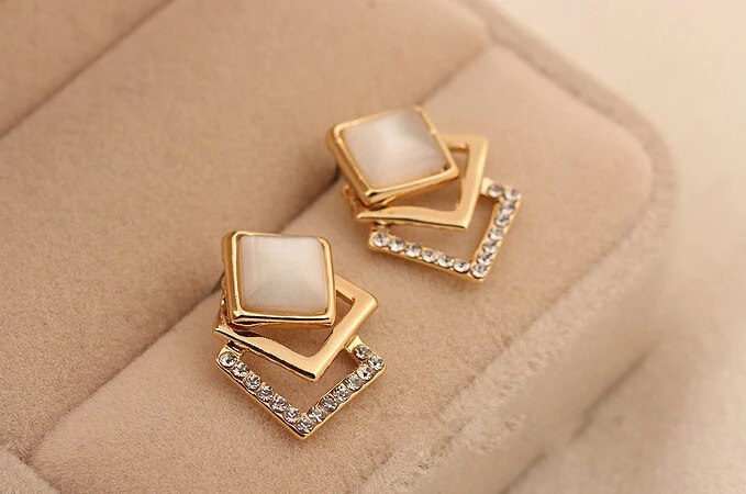 

Fashion clip on earrings, Sparking Rhinestone Elegant Geometry Square no pierced earrings ear clip for women