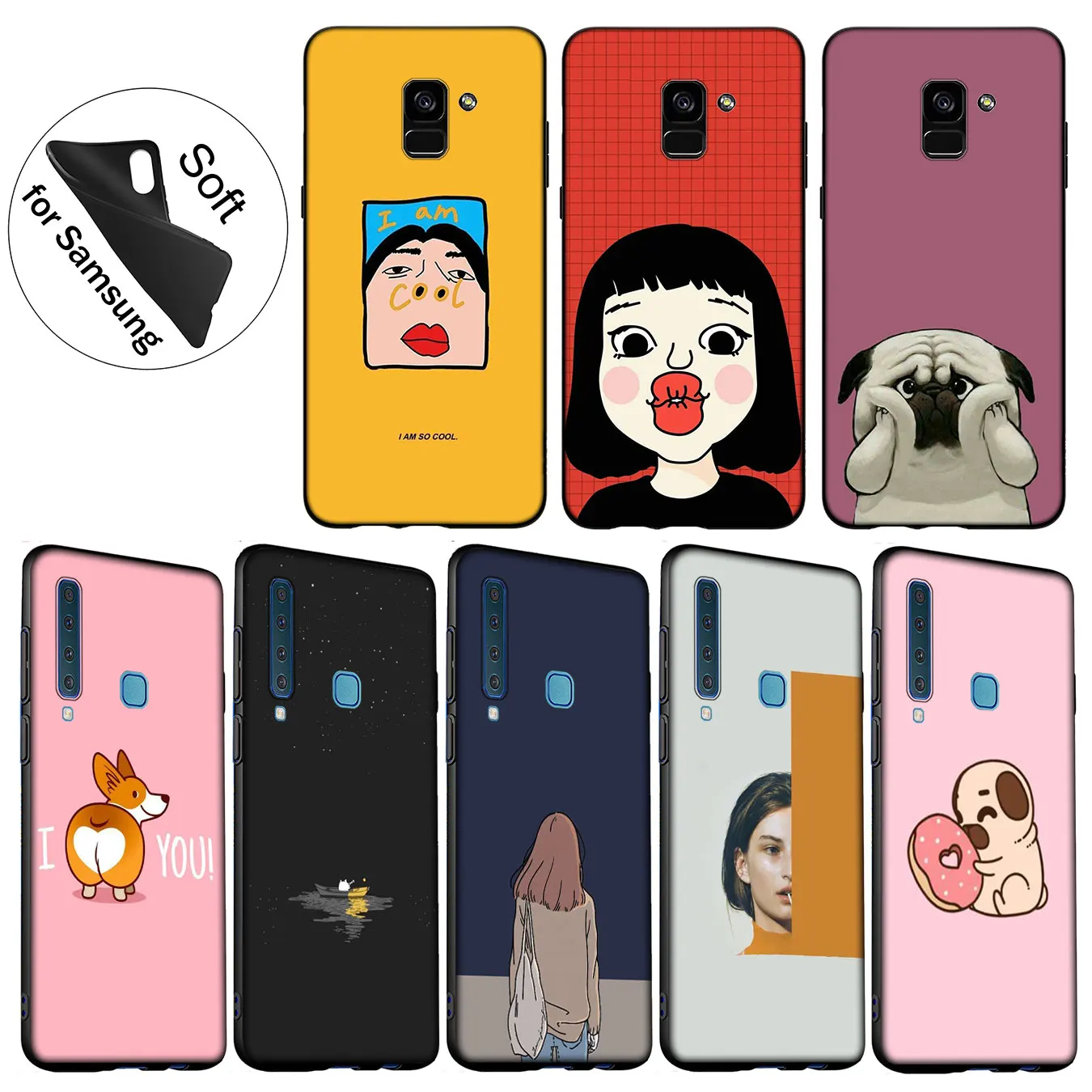 IYICAO Cute anime art Dog Soft Silicone Case for Samsung Galaxy A6 A9 A8 A7 2018 A3 A5 2016 2017 Note 9 8 10 Plus Lite |