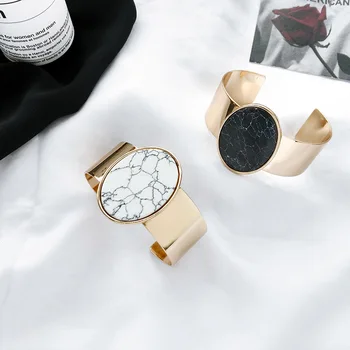 

Fashionable marble grain bracelet individual character metal temperament bracelet women cuff jewelry