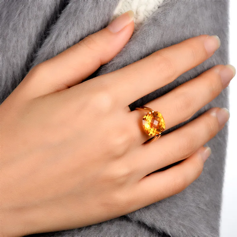 Caimao ювелирные изделия 7.51ct натуральный квадратный Подушка цитрин 14 к кольцо из желтого золота