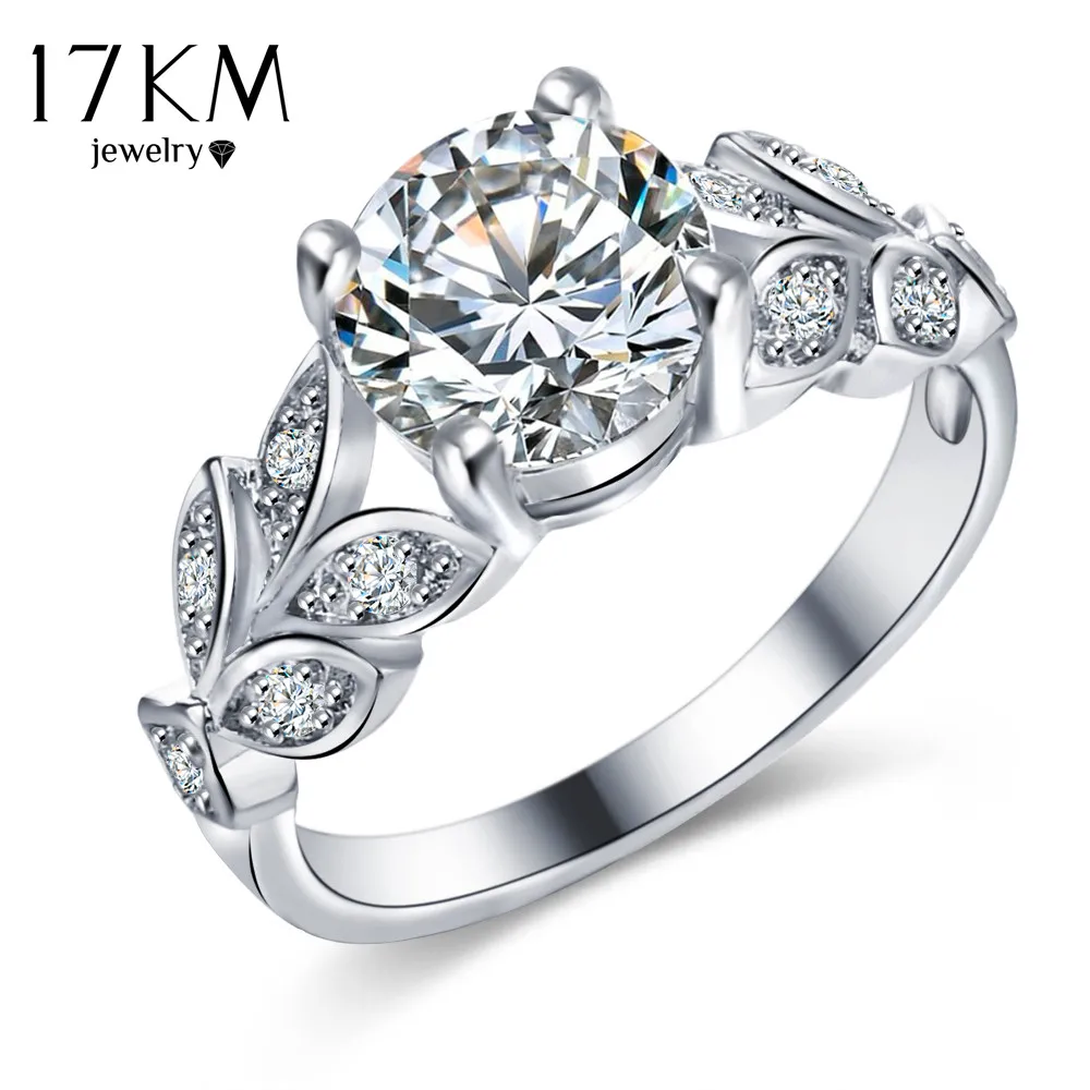17KM Fashion Leaf Flower Wedding Rings For Women Ladys Gold Silver Color Bijoux Anel Femme Engagement Ring Crystal Jewelry 2018
