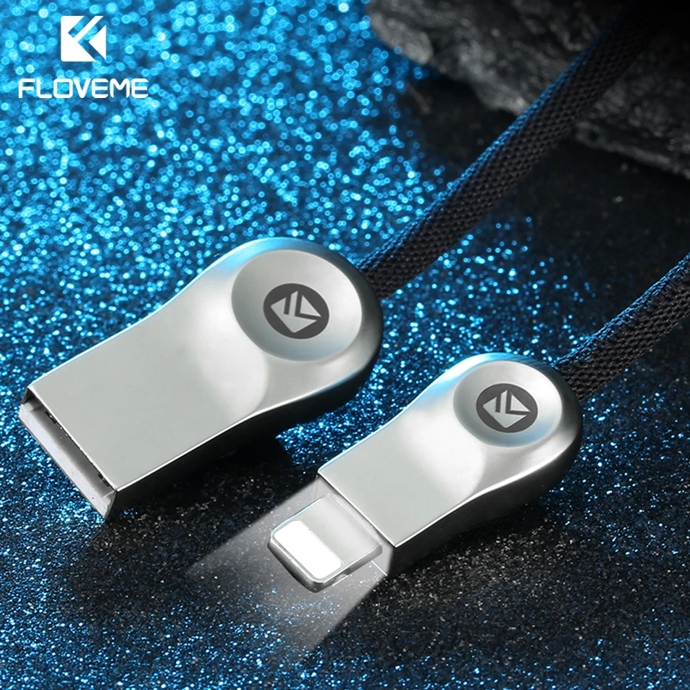 Goedkoop FLOVEME Zinklegering USB Kabel Voor iPhone X 8 7 Plus 6 6 s 2.1A LED 1 m Nylon Gevlochten kabel Voor iPhone X 10 5 s SE Snelle Charger Cabo