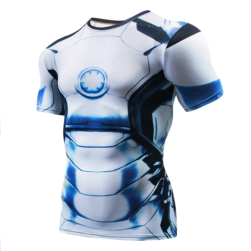

Superman Punisher Rash Guard Run Man White T-Shirt Short Sleeve Compression Gym Breathable Shirt