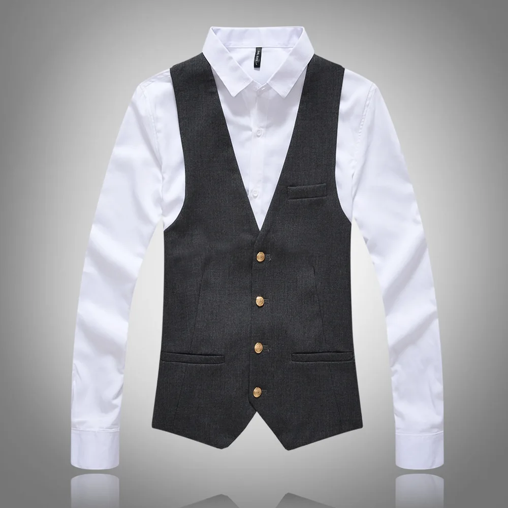 Повседневный Без Рукавов деловой брендовый пиджак Slim Fit Мужской жилет button top жилет высокого качества мужские платья жилеты