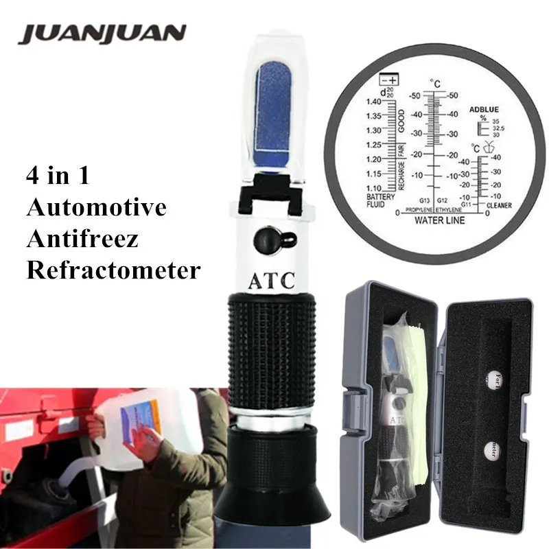 Billig 4 in 1 Hand Auto Refraktometer Fahrzeug Harnstoff Tester 30 35% Adblue Flüssigkeit Glykol Batterie Frostschutz mit einzelhandel box 36% off