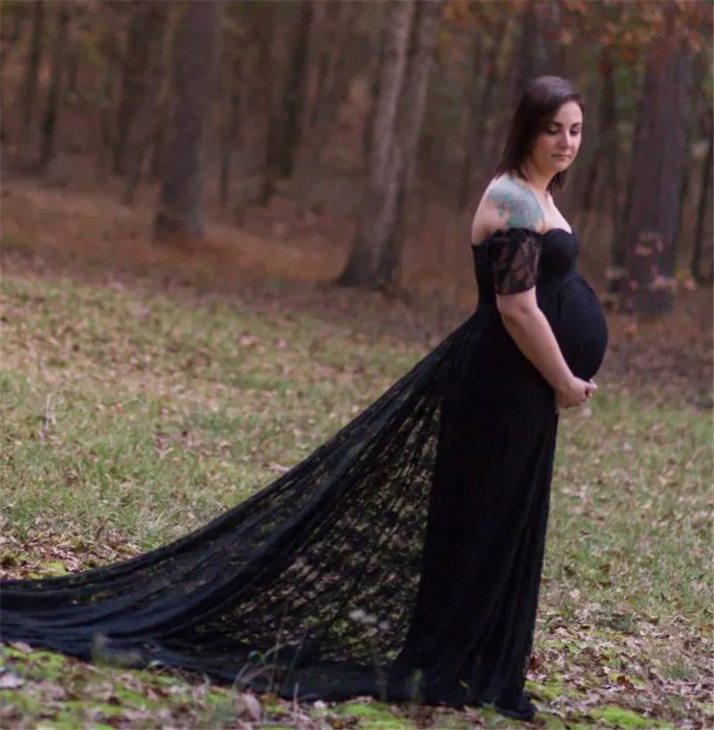Новое Кружевное платье для беременных нарядные платья для свадьбы для беременных Для женщин длинное платье для беременных Русалка Подставки для фотографий платья