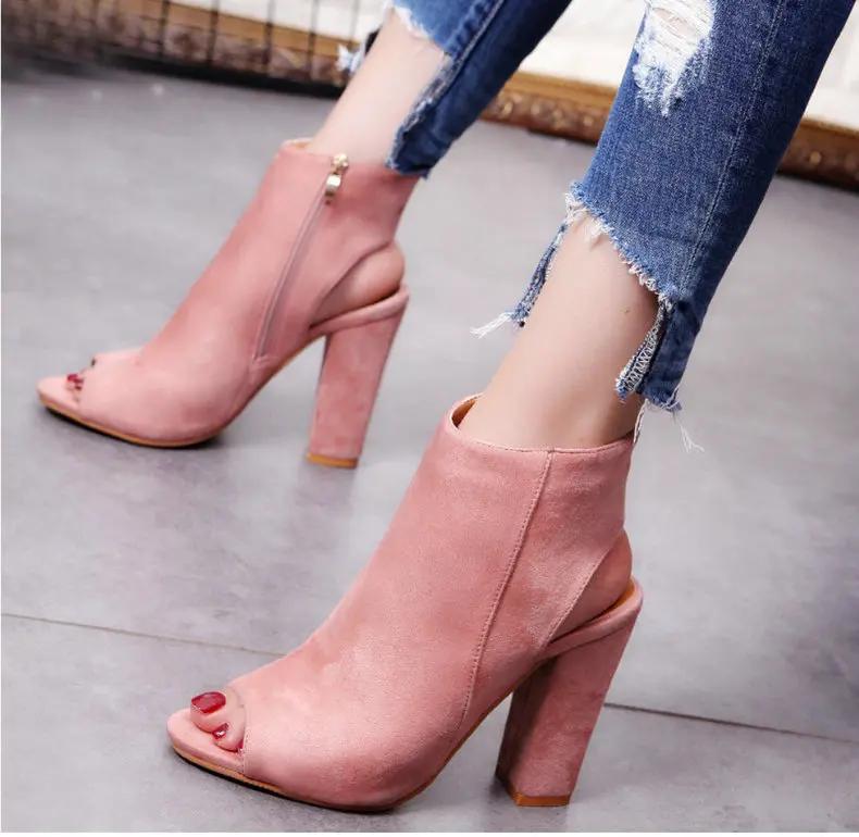 Women's Boots' Women Square Heel Ankle Boots For Women Open Peep Toe Large Size 43 Ladies Ankle Boots Spring Fashion Boot Summer (4)