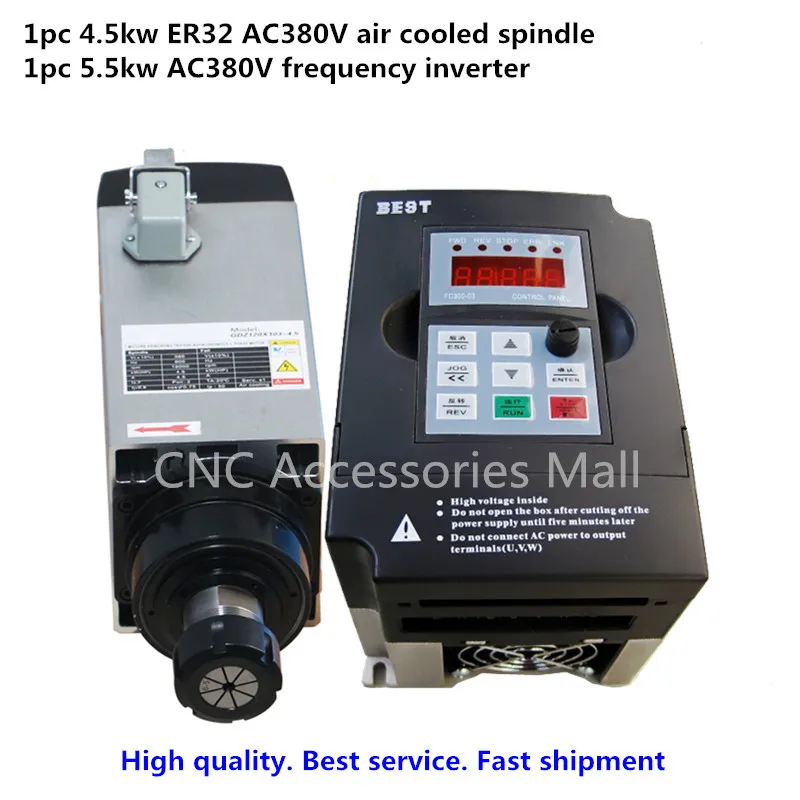 CNC Spindle motor Air Cooled Spindle Motor 4.5KW ER32 AC380V& 5.5kw VFD/inverter variable frequency driver