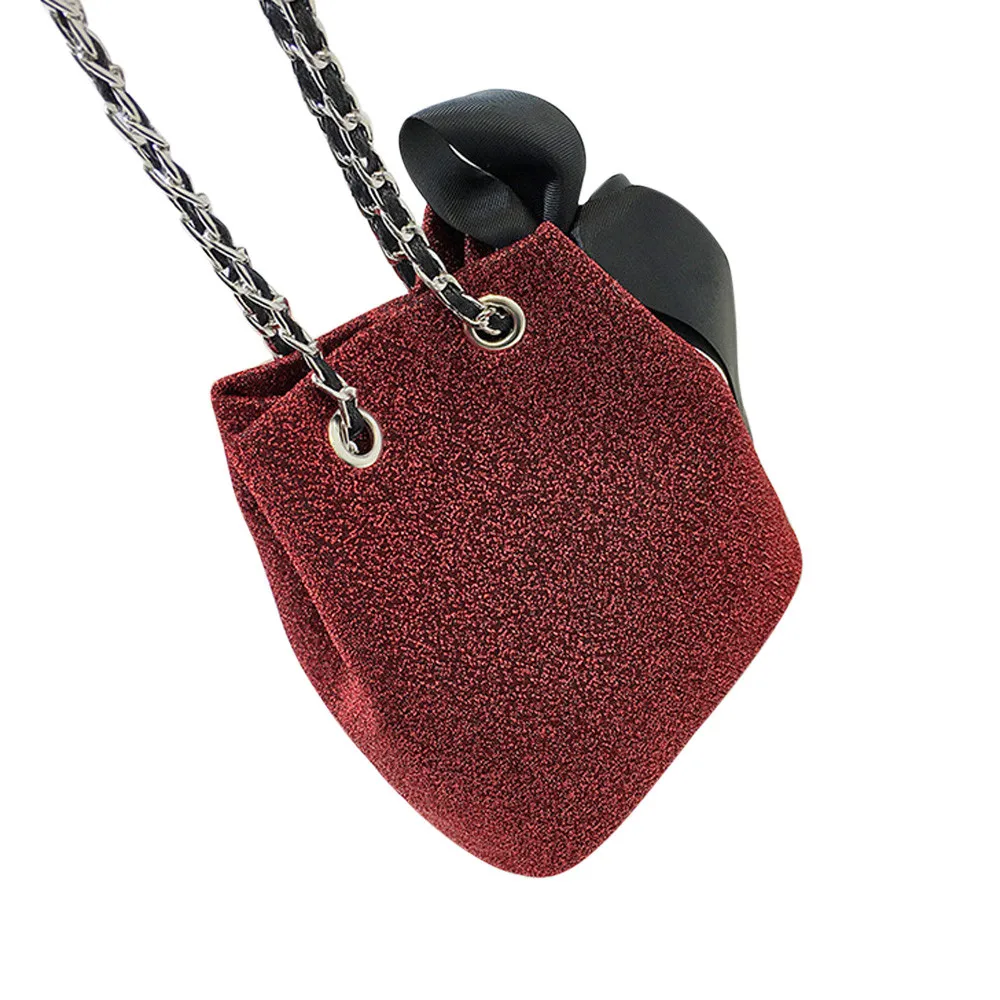 

Aelicy drop ship new 2019 hot selling Fashion Women Velvet Bowknot Chain Crossbody Bag Bucket Bag Shoulder Bag bolsa feminina