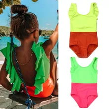 Милый детский купальник бикини для девушек с открытой спиной и оборками, купальный костюм для малышей, одежда для детей, купальник для девочек, пляжная одежда