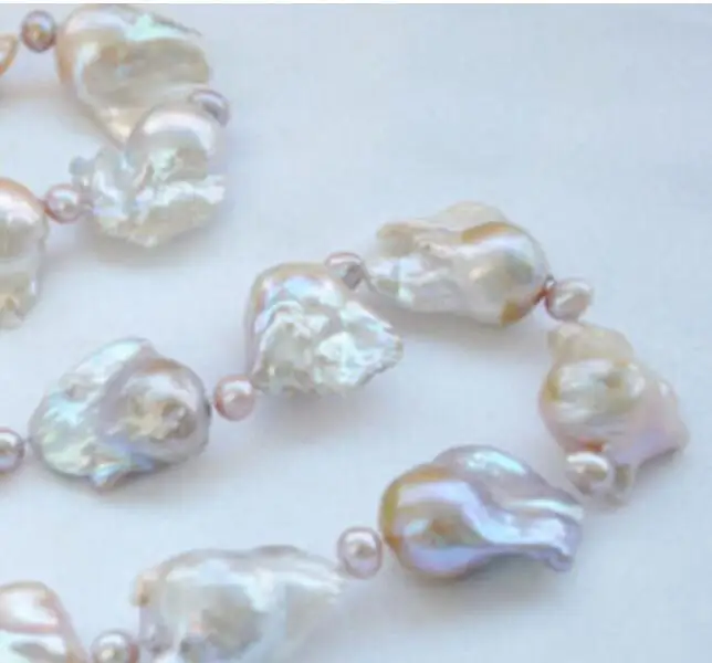 

CHARMING 22" 18x23mm PINK LAVENDER BAROQUE KESHI REBORN PEARL NECKLACE