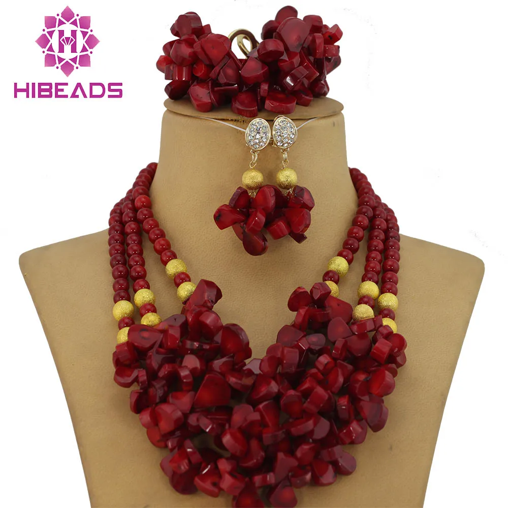 

Fabulous Nigerian African Coral Beads Jewelry Set Indian Bridal Jewelry Set Free Shipping CNR166