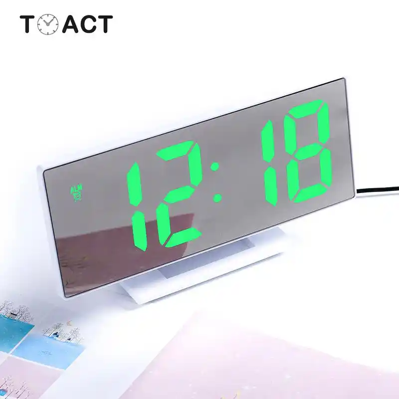 LED Mirror Digital Alarm Clock Electronic Watch Table Multifunction