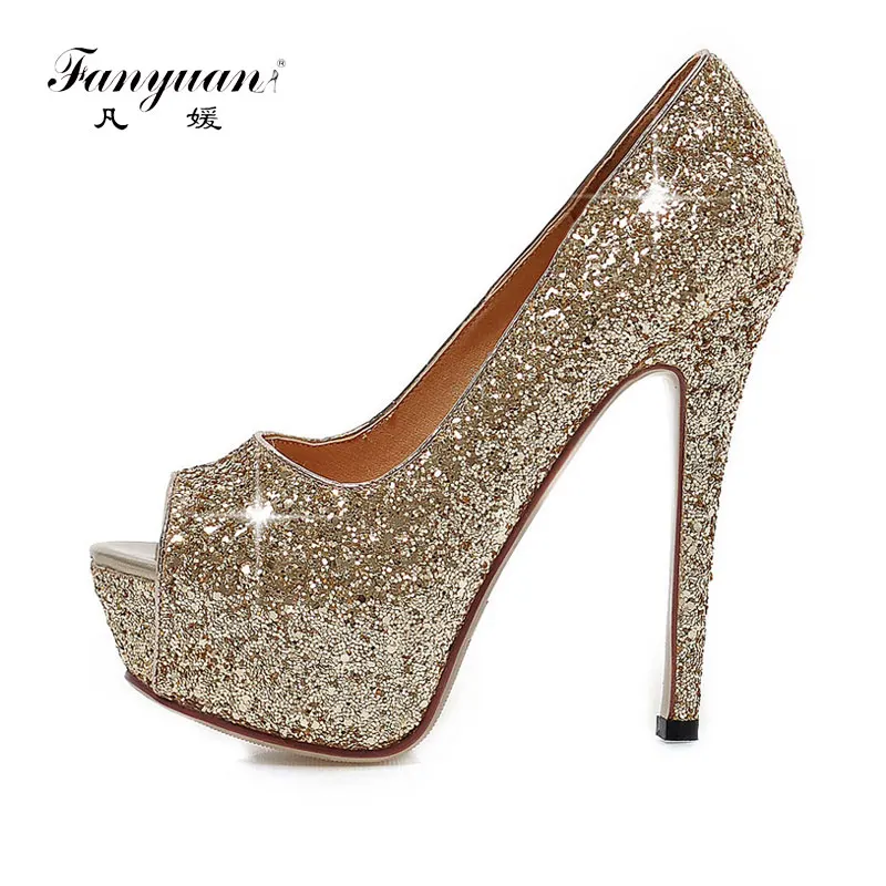 Fanyuan Wanita Pompa Peep Toe High 