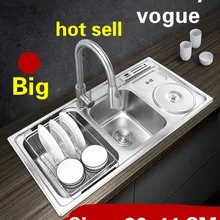 Квартира большой Кухня двойной паз раковина высокое качество 304 нержавеющая сталь Лидер продаж 860x440 мм