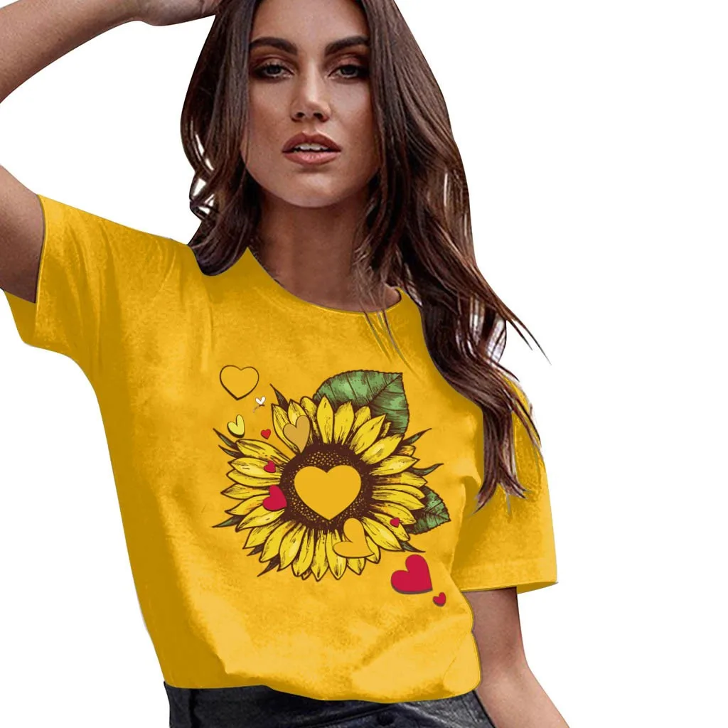 

T Shirt Women Sunflower Print Tshirt Summer Graphic Tee Top tee shirt femme T-shirt Women Streetwear Funny tshirt poleras mujer