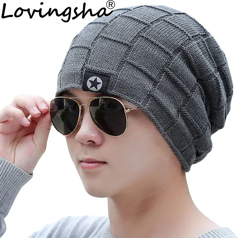 

LOVINGSHA Women Winter Hat Caps Knit Skullies Faux Fur Warm Baggy Knitted Hat Lady Beanies Bonnet Hats For Men Beanie AHT03