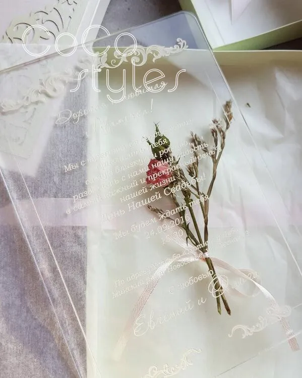  Cocostyles personalized vintage lace acrylic invitation card with laser cut envelope for chic weddi - 32891220509