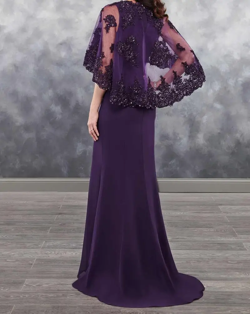 Вечернее платье, болеро, прозрачное, vestido novia, аппликация, Блестящие Блестки, поступление, шифоновое темно-фиолетовое платье для матери невесты
