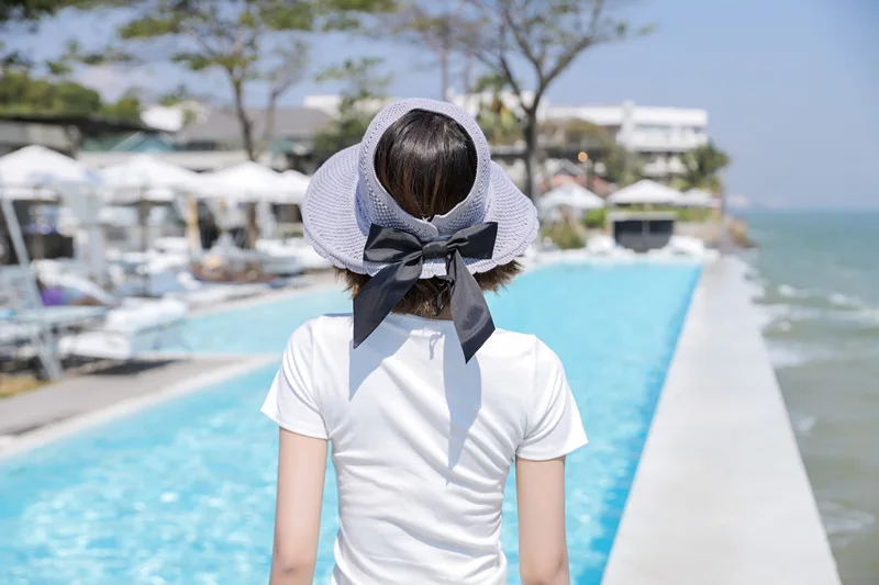 Вязаная Складная пустотелая Кепка, летняя кепка с бантом, Солнцезащитная пляжная Складная солнцезащитная Кепка