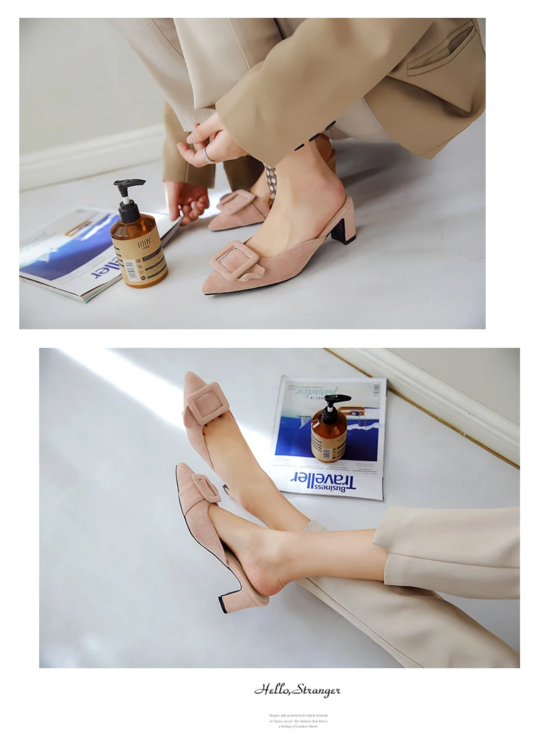 B2-7 Size 33-46 Girls Sweet Solid Colors Slippers Ladies Pointed Toes Plus Size Slides Woman High Heels Shoes Women Daily Shoe